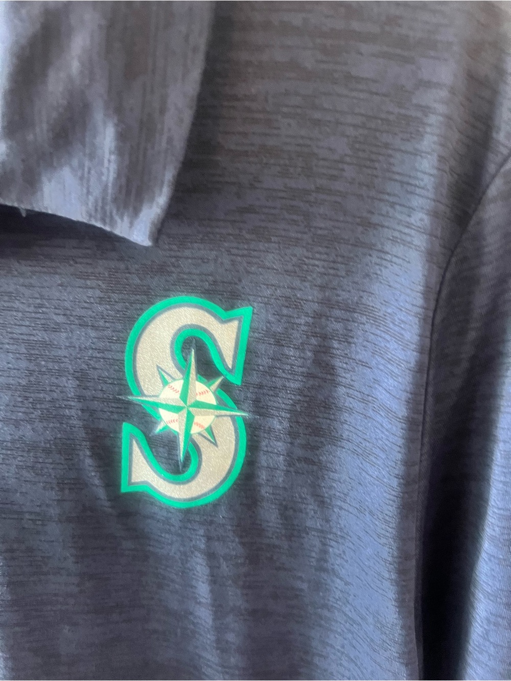 Majestic Men's Navy Heather Mariners  Polo with Teal & White 'S' Logo